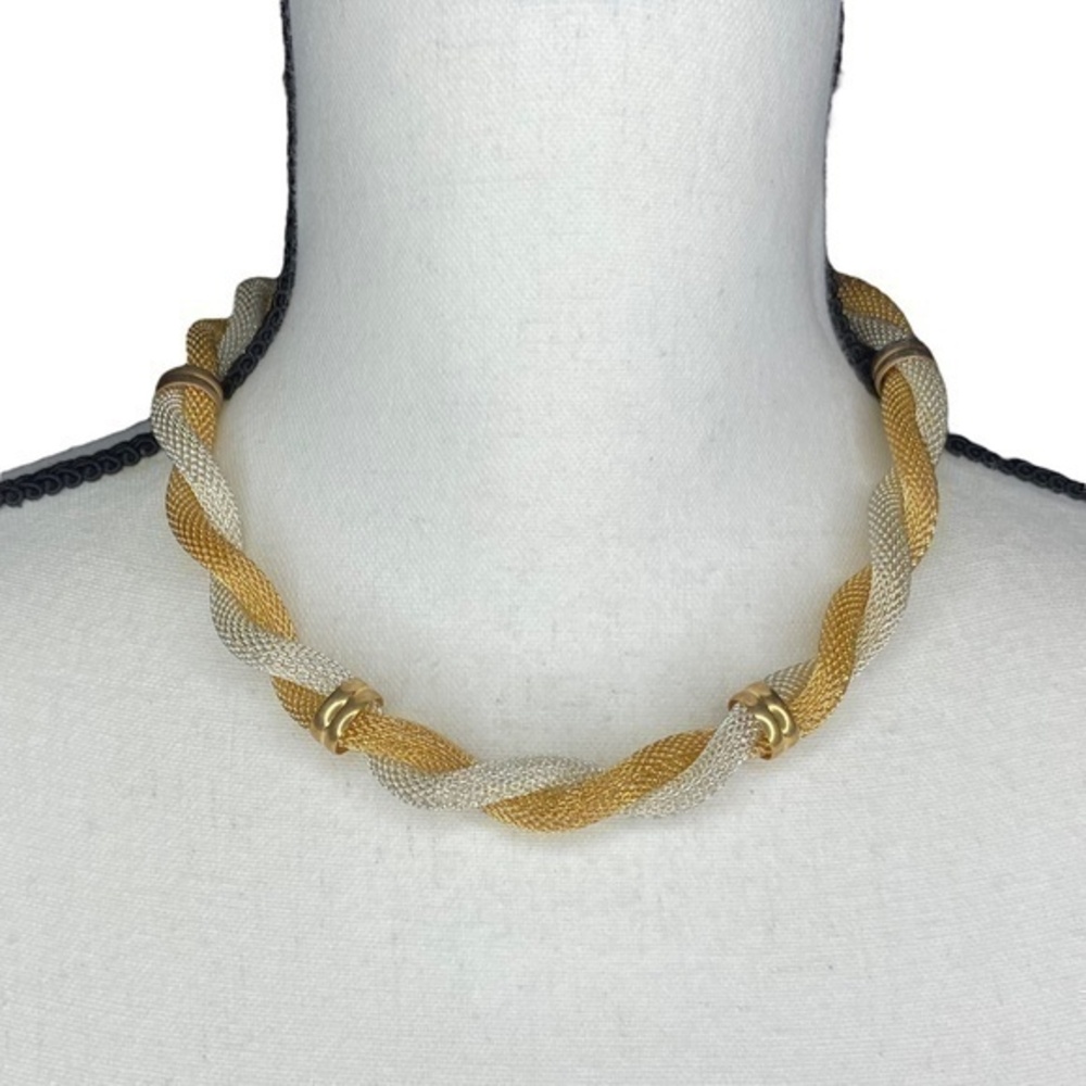 Mesh Necklace Silver and Gold 2 Tone‎ Color Metal Twisted Adjustable Length